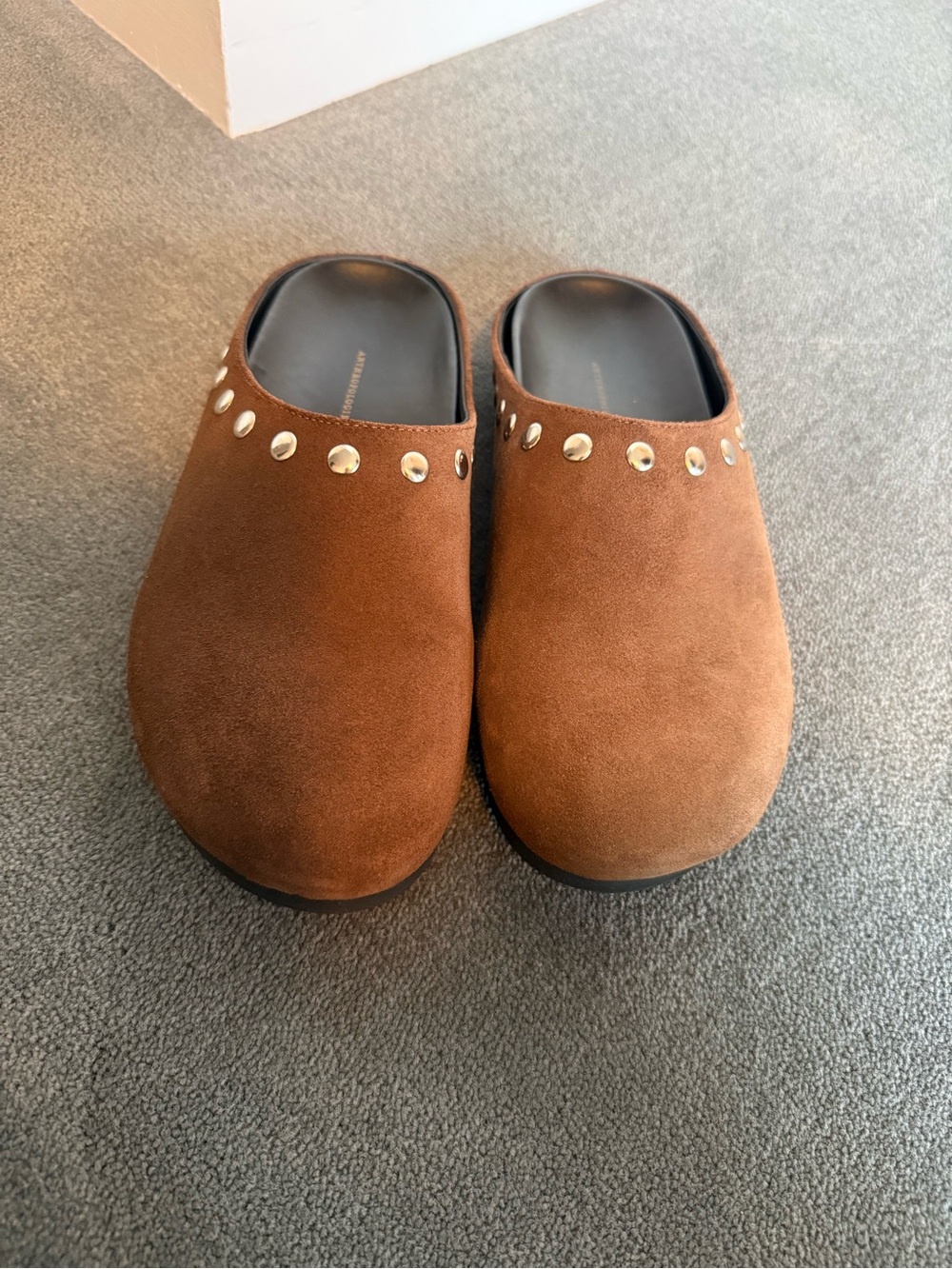 Anthropologie Brown Suede Studded Clogs